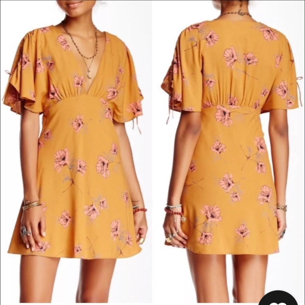 Free People "Melanie" Floral Print Mini Dress Size 4 - Picture 12 of 14